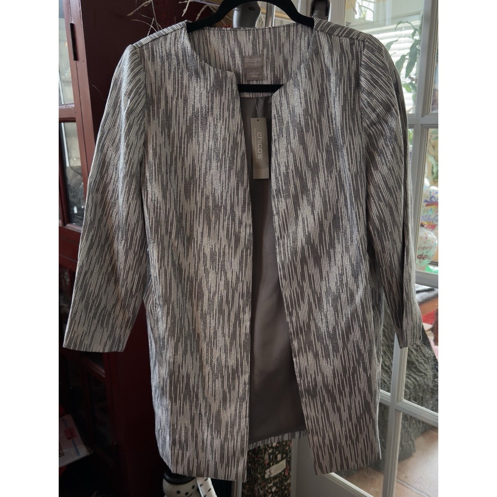Chicos Travelers Collection Lurex Sweater Jacket Gray Metallic Chicos‎ Sz 1 $139